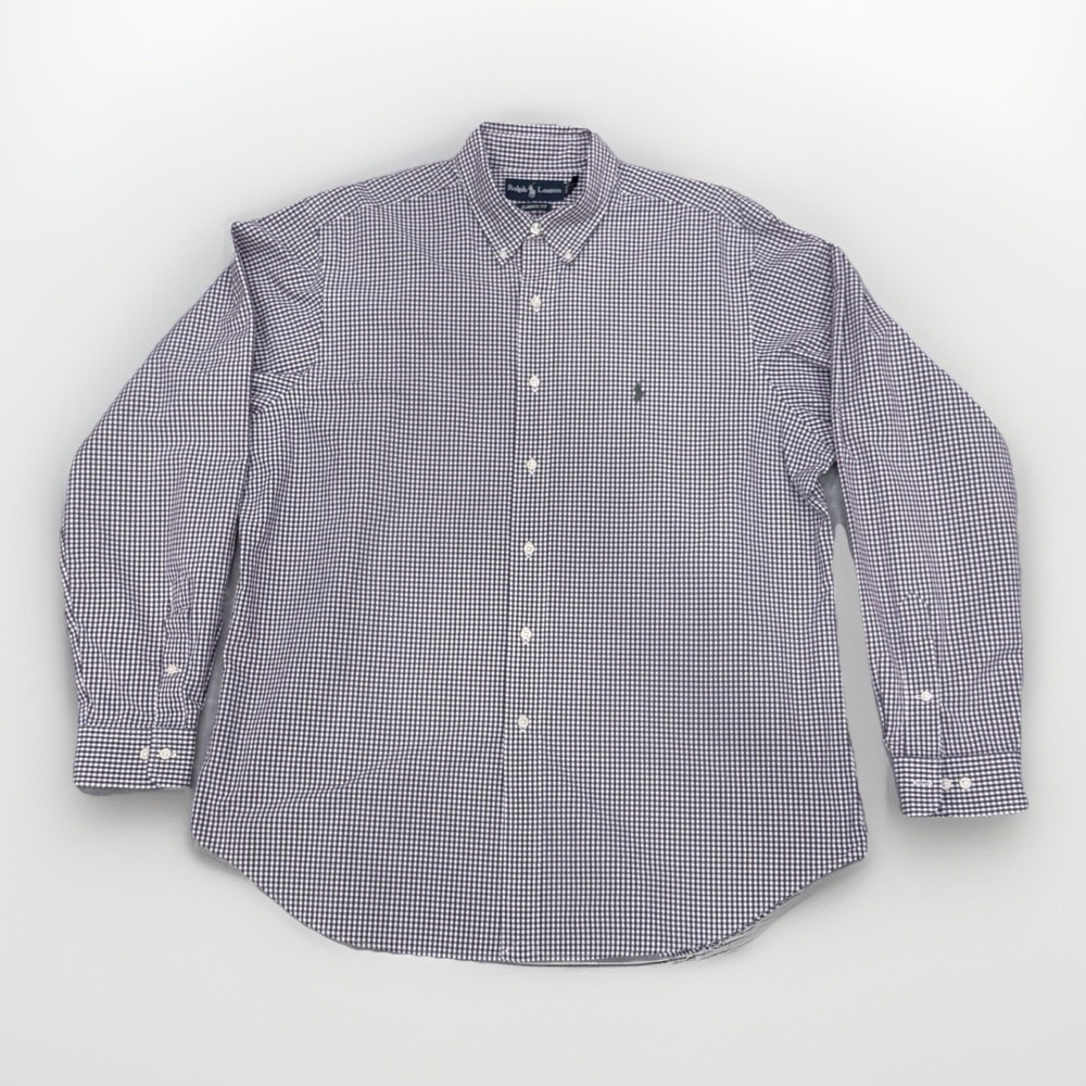 Ralph Lauren Men's XL 17 Gingham Button‎ Down Shirt Purple White Classic Fit